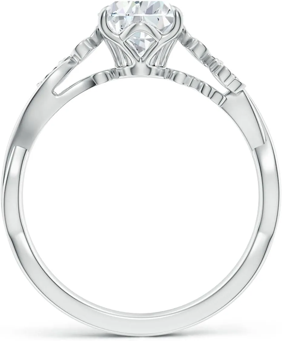 Angara Lab Grown Nature-Inspired Pear Diamond Floral Engagement Ring in 14K Solid Gold/Platinum | April Birthstone, Birthday, Anniversary, Wedding Jewelry Gift for Women