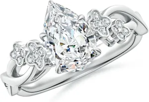 Angara Lab Grown Nature-Inspired Pear Diamond Floral Engagement Ring in 14K Solid Gold/Platinum | April Birthstone, Birthday, Anniversary, Wedding Jewelry Gift for Women