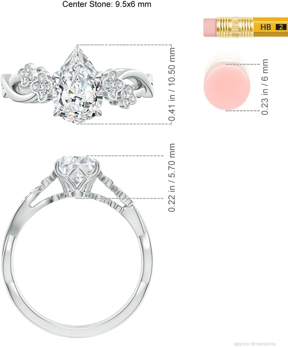 Angara Lab Grown Nature-Inspired Pear Diamond Floral Engagement Ring in 14K Solid Gold/Platinum | April Birthstone, Birthday, Anniversary, Wedding Jewelry Gift for Women