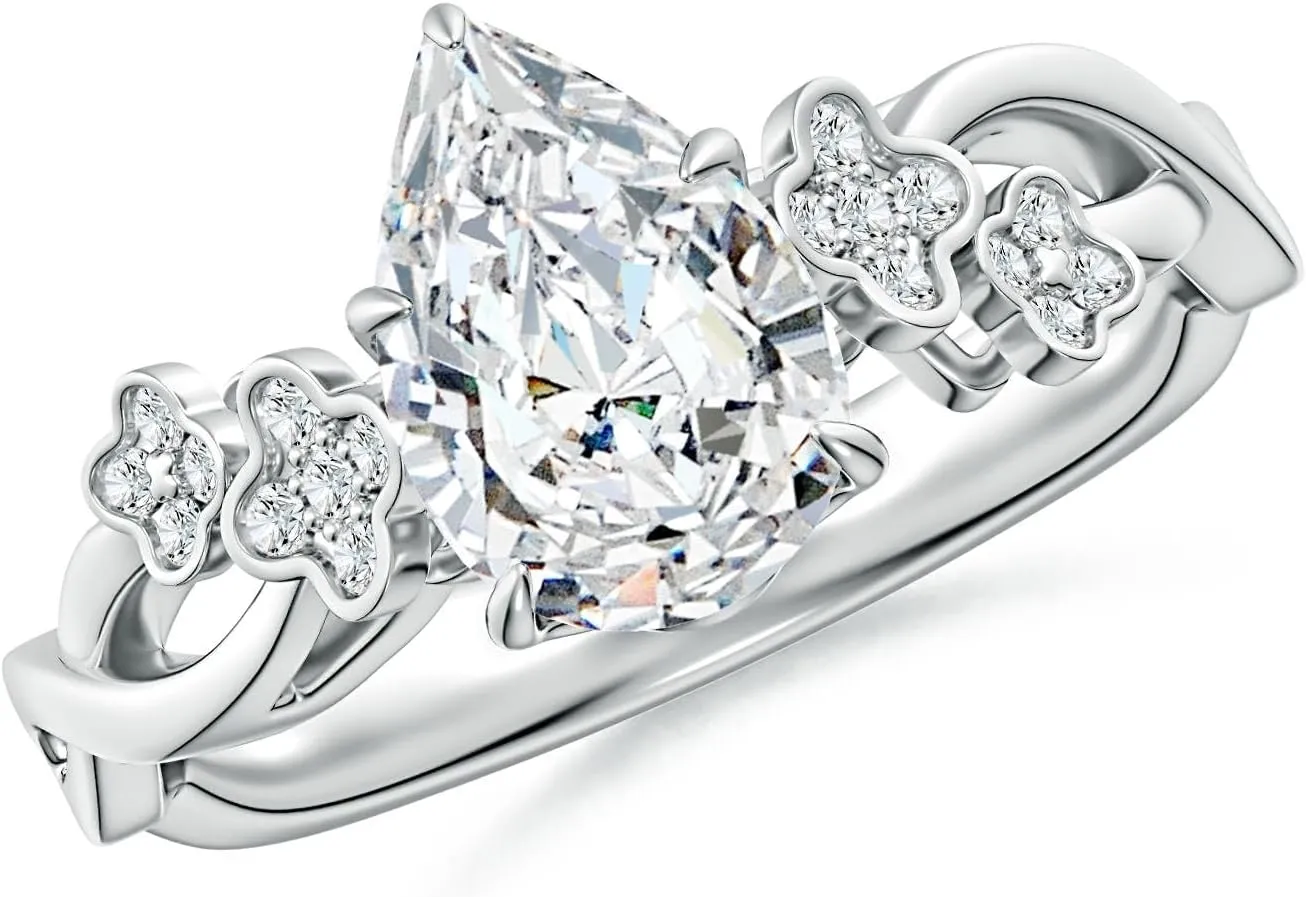 Angara Lab Grown Nature-Inspired Pear Diamond Floral Engagement Ring in 14K Solid Gold/Platinum | April Birthstone, Birthday, Anniversary, Wedding Jewelry Gift for Women