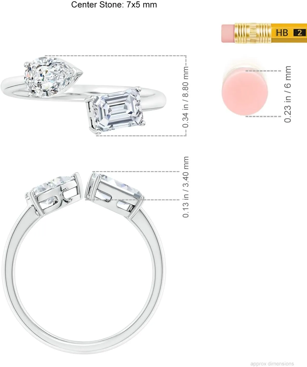 Angara Lab Grown Pear & Emerald-Cut Diamond Two-Stone Open Ring in Silver / 14K Solid Gold/Platinum | April Birthstone, Birthday, Engagement, Anniversary, Wedding Jewelry Gift for Women