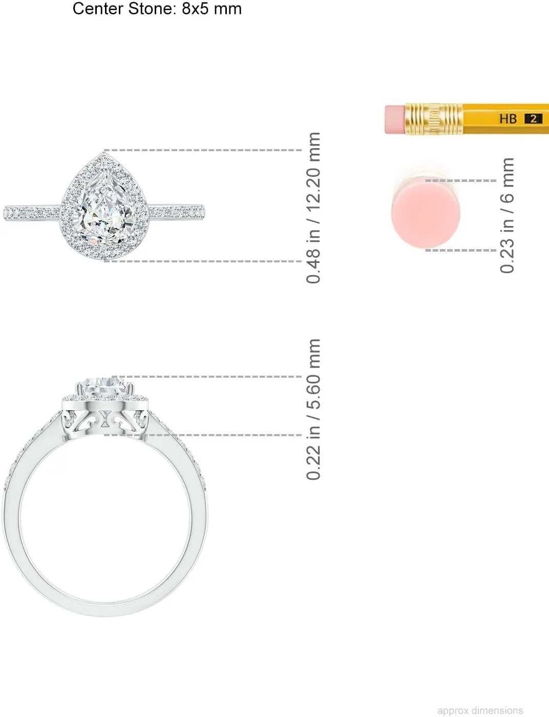 Angara Lab Grown Pear Diamond Ring with Halo in Silver / 14K Solid Gold/Platinum | April Birthstone, Birthday, Engagement, Anniversary, Wedding Jewelry Gift for Women