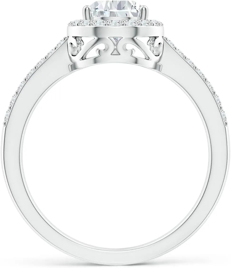Angara Lab Grown Pear Diamond Ring with Halo in Silver / 14K Solid Gold/Platinum | April Birthstone, Birthday, Engagement, Anniversary, Wedding Jewelry Gift for Women