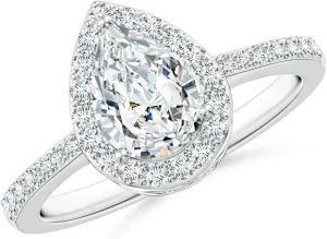 Angara Lab Grown Pear Diamond Ring with Halo in Silver / 14K Solid Gold/Platinum | April Birthstone, Birthday, Engagement, Anniversary, Wedding Jewelry Gift for Women