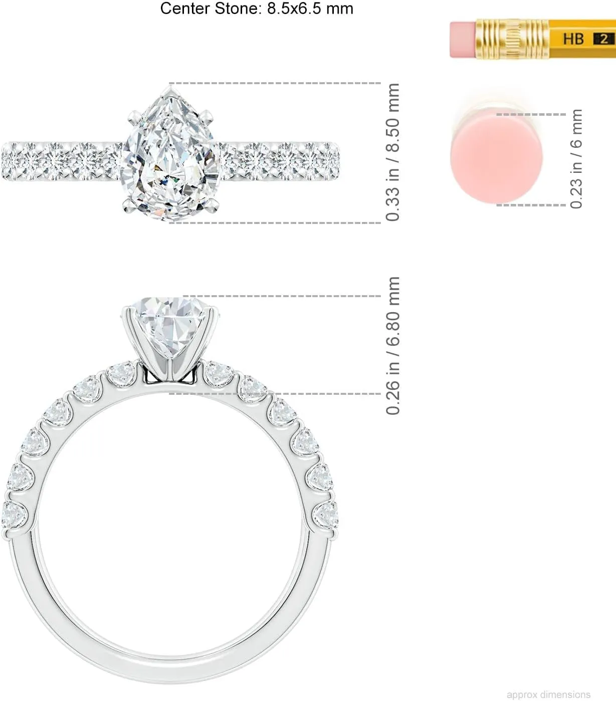 Angara Lab Grown Pear Diamond Solitaire Engagement Ring with Diamond Accents in Silver / 14K Solid Gold/Platinum | April Birthstone, Birthday, Anniversary, Wedding Jewelry Gift for Women