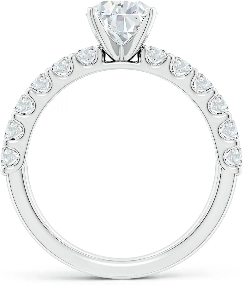 Angara Lab Grown Pear Diamond Solitaire Engagement Ring with Diamond Accents in Silver / 14K Solid Gold/Platinum | April Birthstone, Birthday, Anniversary, Wedding Jewelry Gift for Women