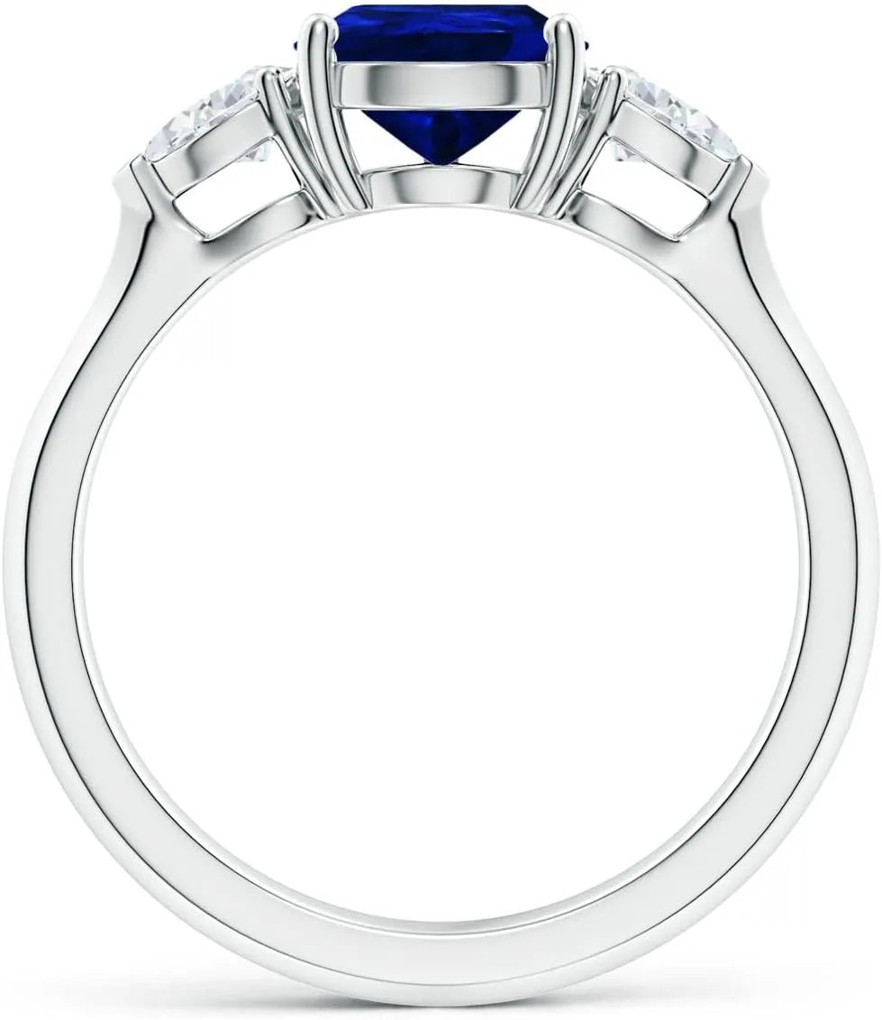 Angara Lab Grown Pear shape Blue Sapphire Three Stone Engagement Ring in 14K Solid Gold/Platinum | September Birthstone, Birthday, Anniversary, Wedding Jewelry Gift for Women