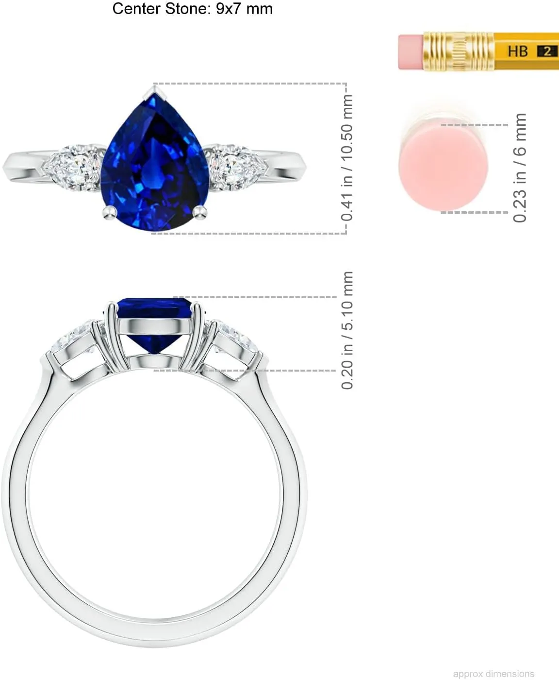 Angara Lab Grown Pear shape Blue Sapphire Three Stone Engagement Ring in 14K Solid Gold/Platinum | September Birthstone, Birthday, Anniversary, Wedding Jewelry Gift for Women