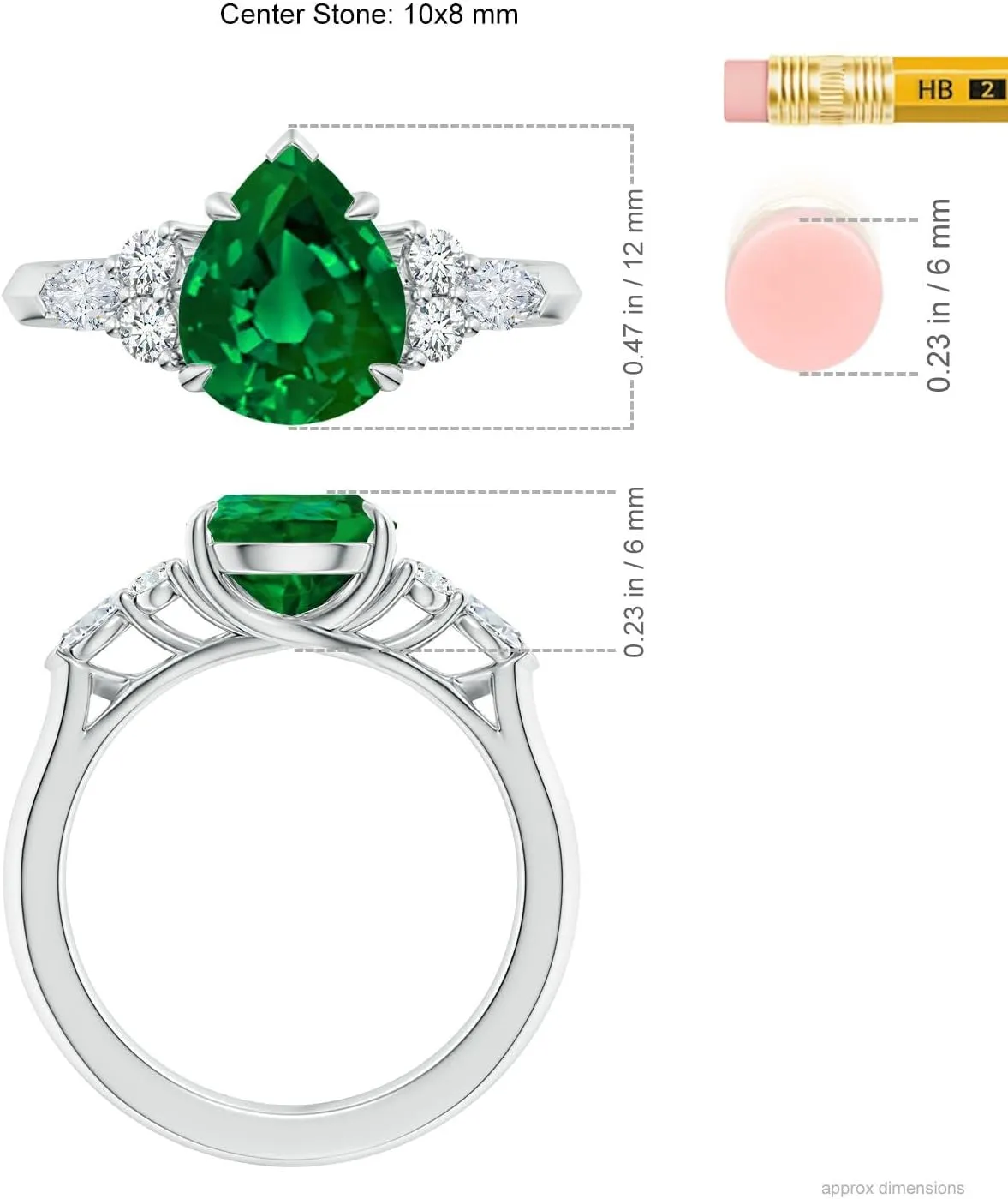 Angara Lab Grown Pear Shape Emerald Side Stone Engagement Ring with Diamonds in 14K Solid Gold/Platinum | May Birthstone, Birthday, Anniversary, Wedding Jewelry Gift for Women