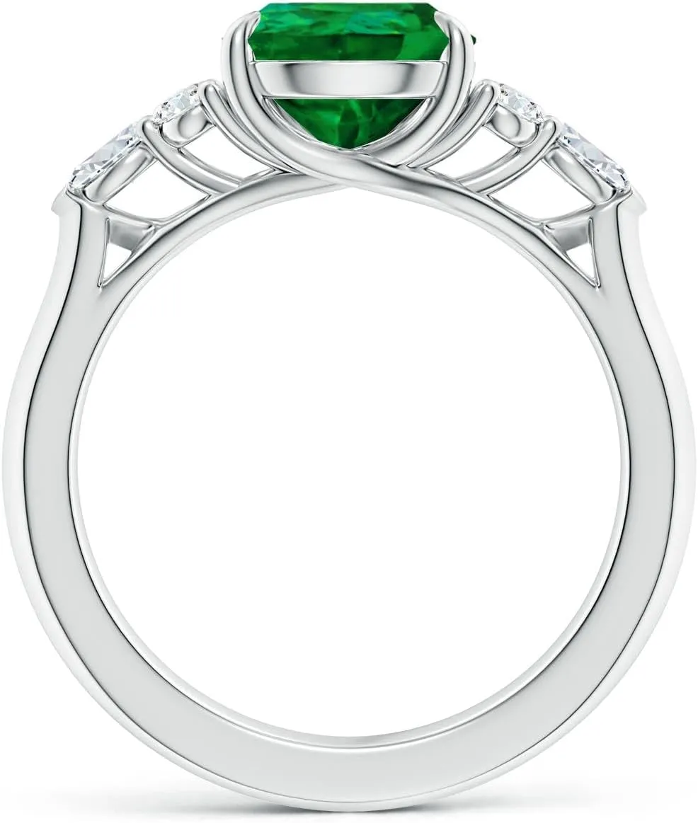 Angara Lab Grown Pear Shape Emerald Side Stone Engagement Ring with Diamonds in 14K Solid Gold/Platinum | May Birthstone, Birthday, Anniversary, Wedding Jewelry Gift for Women