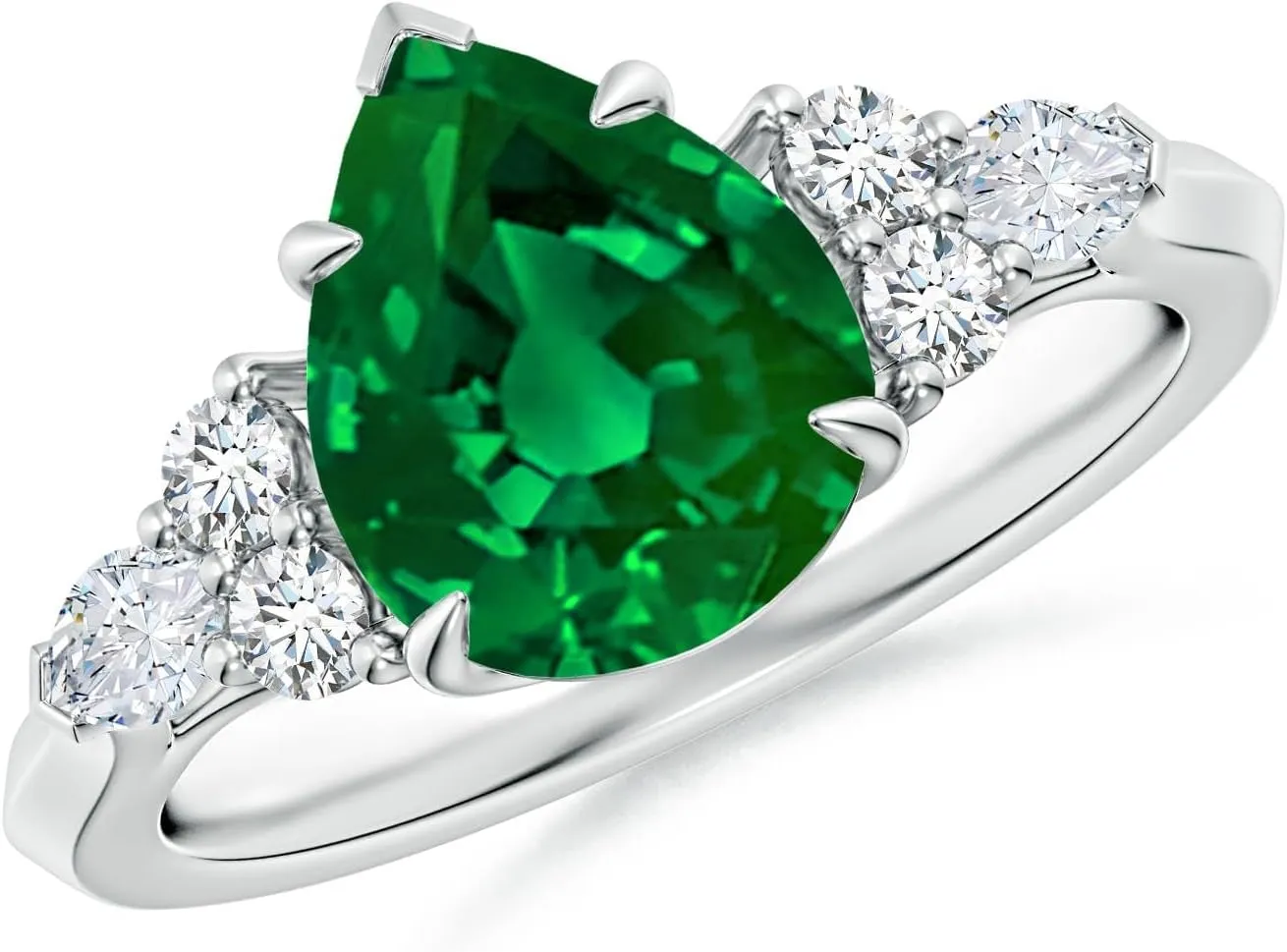 Angara Lab Grown Pear Shape Emerald Side Stone Engagement Ring with Diamonds in 14K Solid Gold/Platinum | May Birthstone, Birthday, Anniversary, Wedding Jewelry Gift for Women