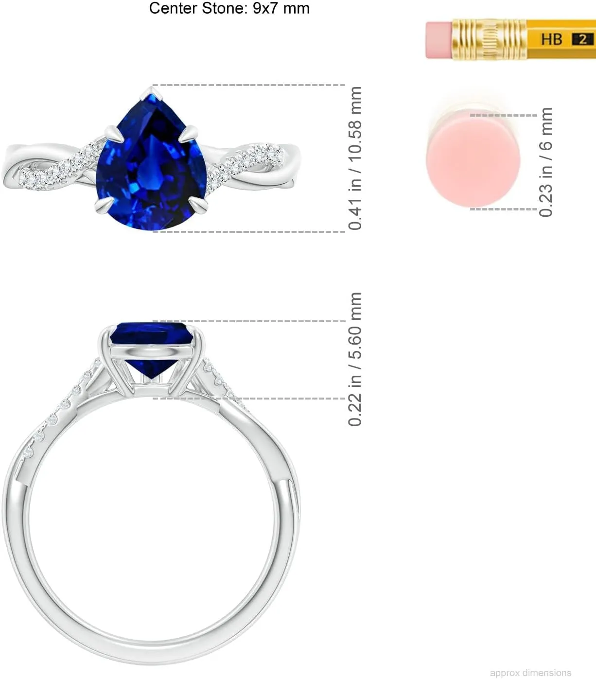 Angara Lab Grown Pear-Shaped Blue Sapphire Twisted Shank Engagement Ring in 14K Solid Gold/Platinum | September Birthstone, Birthday, Anniversary, Wedding Jewelry Gift for Women