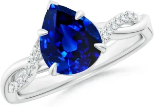 Angara Lab Grown Pear-Shaped Blue Sapphire Twisted Shank Engagement Ring in 14K Solid Gold/Platinum | September Birthstone, Birthday, Anniversary, Wedding Jewelry Gift for Women