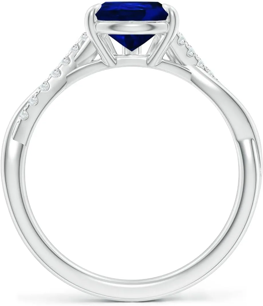 Angara Lab Grown Pear-Shaped Blue Sapphire Twisted Shank Engagement Ring in 14K Solid Gold/Platinum | September Birthstone, Birthday, Anniversary, Wedding Jewelry Gift for Women