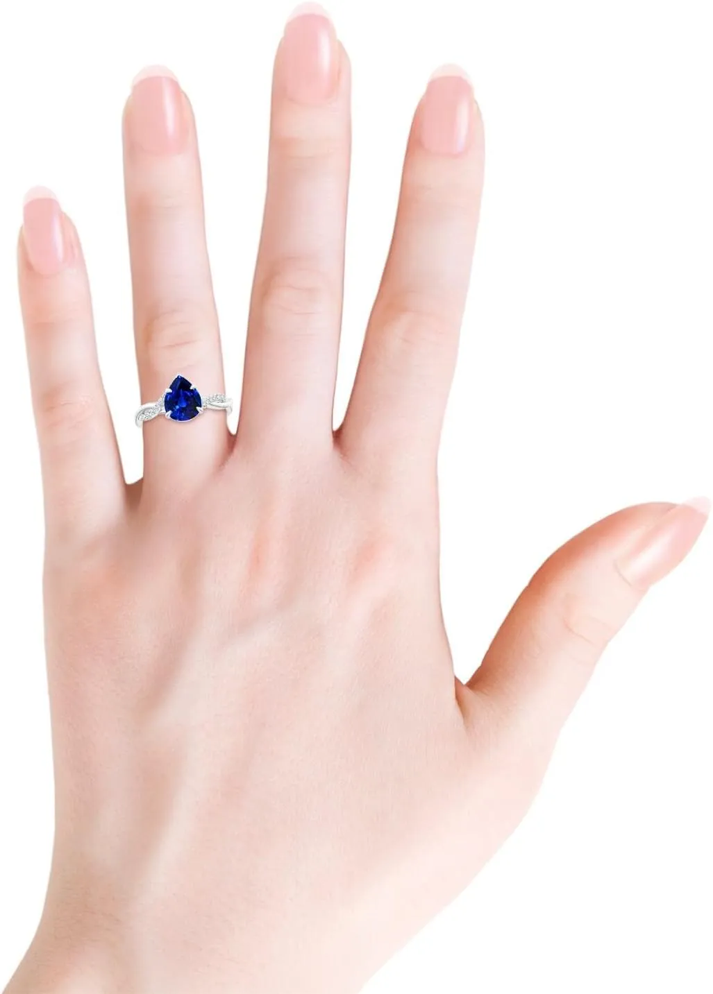 Angara Lab Grown Pear-Shaped Blue Sapphire Twisted Shank Engagement Ring in 14K Solid Gold/Platinum | September Birthstone, Birthday, Anniversary, Wedding Jewelry Gift for Women