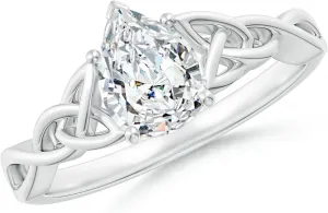 Angara Lab Grown Pear-Shaped Diamond Celtic Knot Engagement Ring in Silver / 14K Solid Gold/Platinum | April Birthstone, Birthday, Anniversary, Wedding Jewelry Gift for Women