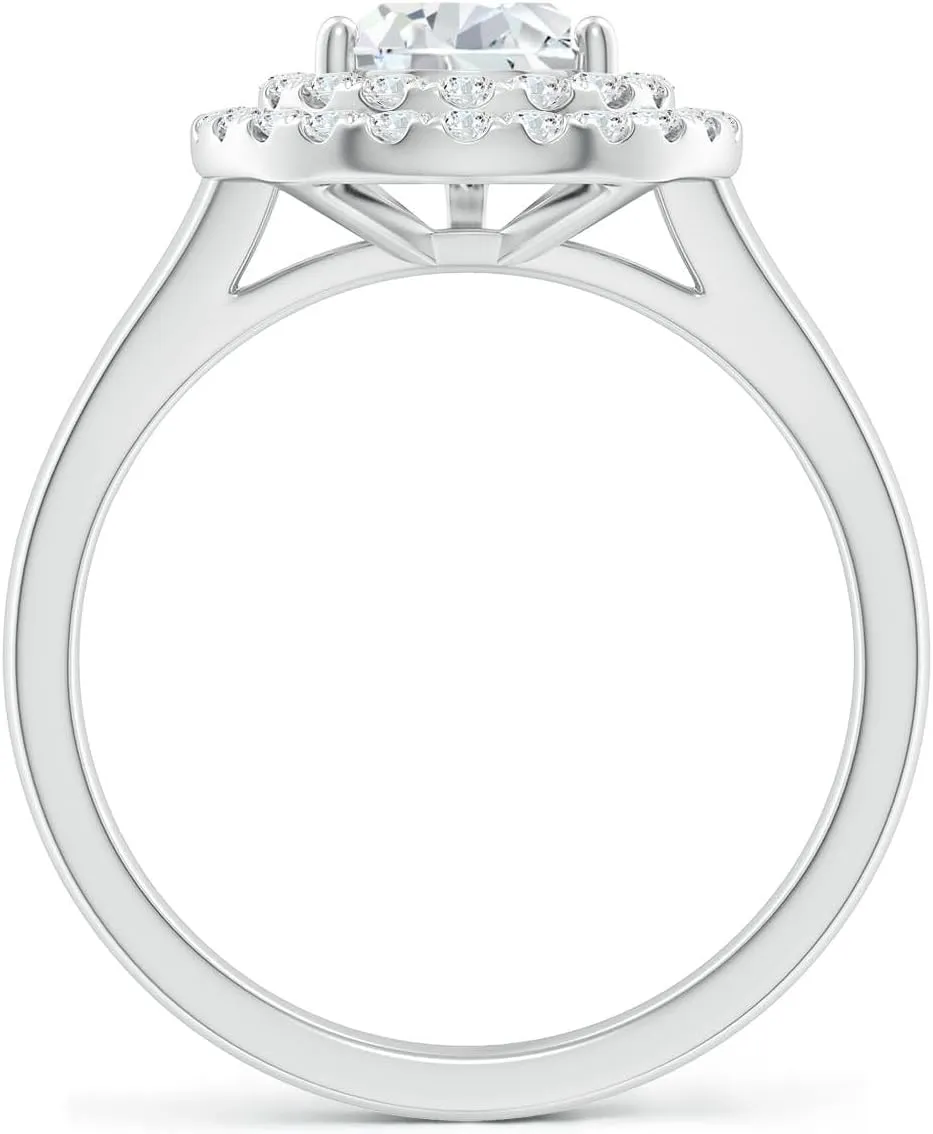 Angara Lab Grown Pear-Shaped Diamond Double Halo Engagement Ring in 14K Solid Gold/Platinum | April Birthstone, Birthday, Anniversary, Wedding Jewelry Gift for Women