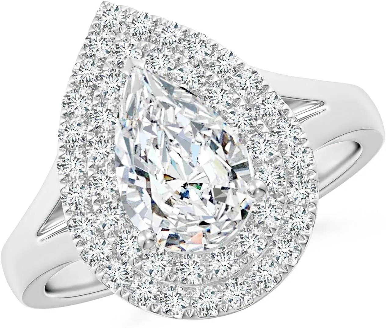 Angara Lab Grown Pear-Shaped Diamond Double Halo Engagement Ring in 14K Solid Gold/Platinum | April Birthstone, Birthday, Anniversary, Wedding Jewelry Gift for Women