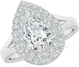 Angara Lab Grown Pear-Shaped Diamond Double Halo Engagement Ring in 14K Solid Gold/Platinum | April Birthstone, Birthday, Anniversary, Wedding Jewelry Gift for Women