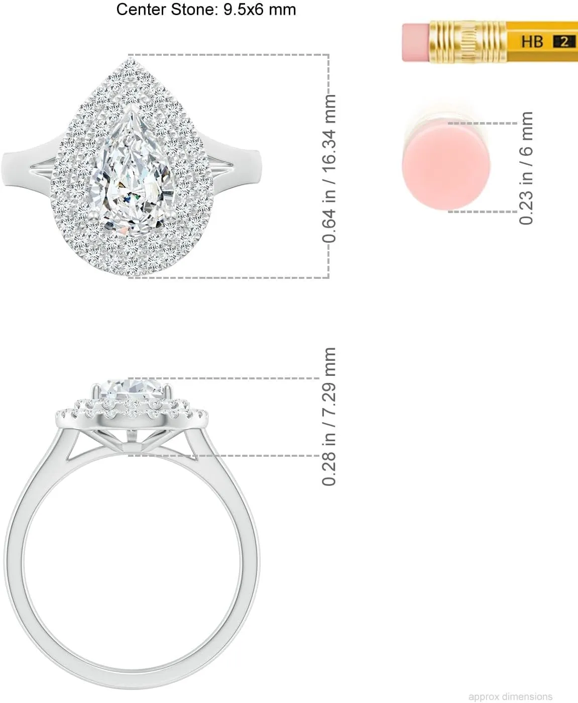 Angara Lab Grown Pear-Shaped Diamond Double Halo Engagement Ring in 14K Solid Gold/Platinum | April Birthstone, Birthday, Anniversary, Wedding Jewelry Gift for Women
