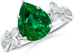 Angara Lab Grown Pear-Shaped Emerald Butterfly Engagement Ring in 14K Solid Gold/Platinum | May Birthstone, Birthday, Anniversary, Wedding Jewelry Gift for Women