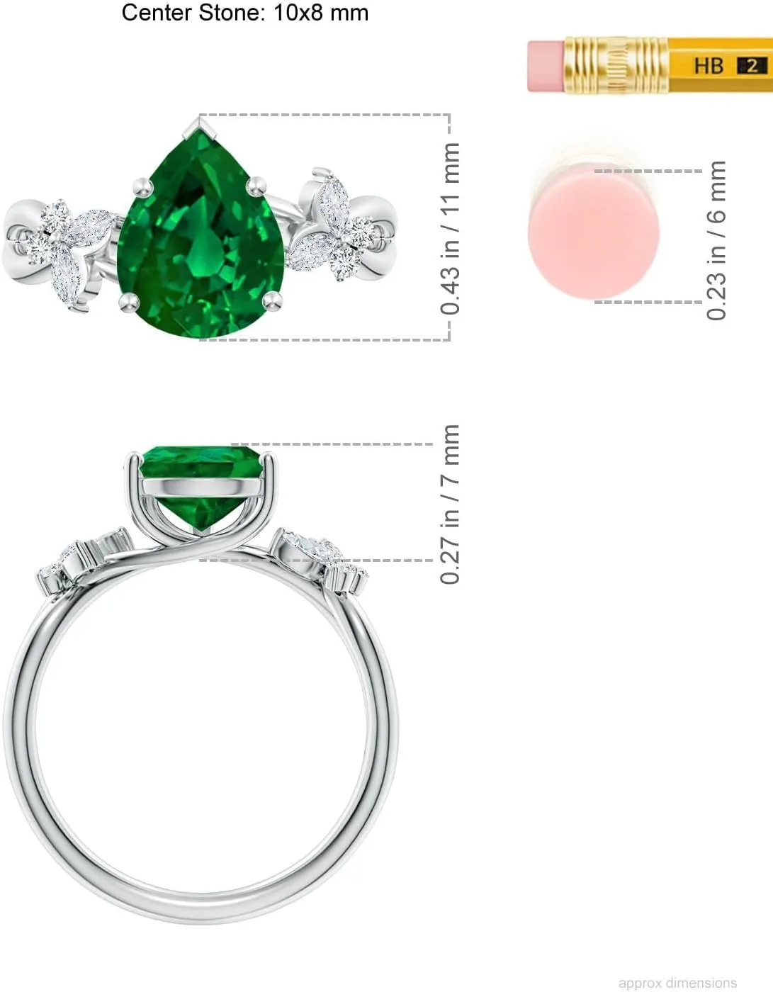 Angara Lab Grown Pear-Shaped Emerald Butterfly Engagement Ring in 14K Solid Gold/Platinum | May Birthstone, Birthday, Anniversary, Wedding Jewelry Gift for Women