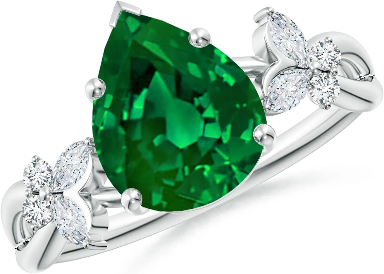 Angara Lab Grown Pear-Shaped Emerald Butterfly Engagement Ring in 14K Solid Gold/Platinum | May Birthstone, Birthday, Anniversary, Wedding Jewelry Gift for Women