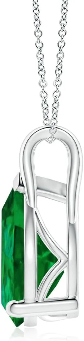 Angara Lab Grown Pear-Shaped Emerald Solitaire Pendant in 14K Solid Gold/Platinum | May Birthstone, Birthday, Engagement, Anniversary, Wedding Jewelry Gift for Women