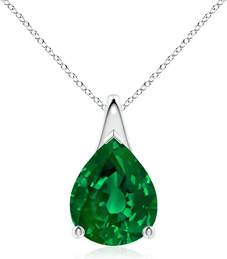 Angara Lab Grown Pear-Shaped Emerald Solitaire Pendant in 14K Solid Gold/Platinum | May Birthstone, Birthday, Engagement, Anniversary, Wedding Jewelry Gift for Women