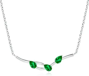 Angara Lab Grown Pear-Shaped Emerald Tree Branch Pendant in 14K Solid Gold/Platinum | May Birthstone, Birthday, Engagement, Anniversary, Wedding Jewelry Gift for Women