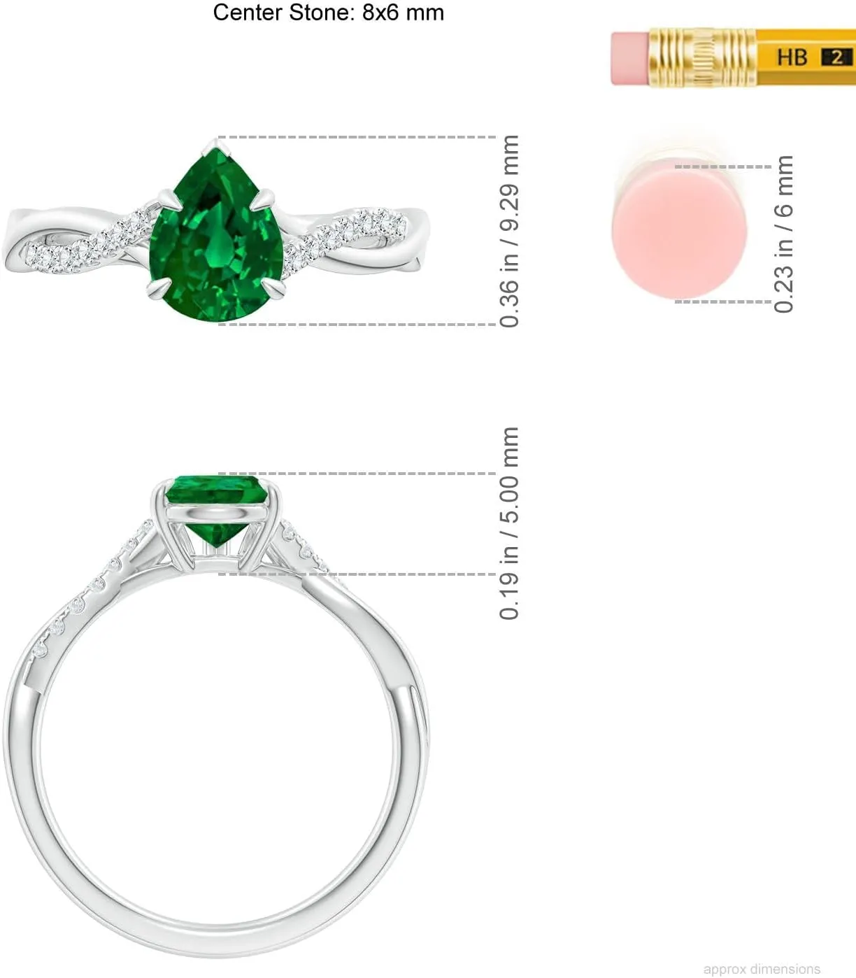Angara Lab Grown Pear-Shaped Emerald Twisted Shank Engagement Ring in 14K Solid Gold/Platinum | May Birthstone, Birthday, Anniversary, Wedding Jewelry Gift for Women