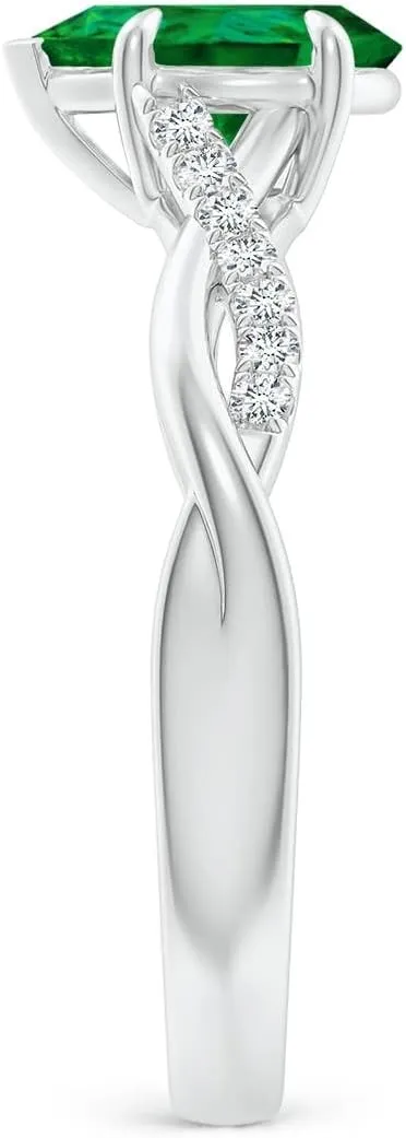 Angara Lab Grown Pear-Shaped Emerald Twisted Shank Engagement Ring in 14K Solid Gold/Platinum | May Birthstone, Birthday, Anniversary, Wedding Jewelry Gift for Women