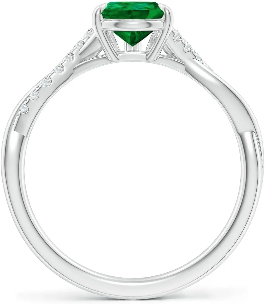 Angara Lab Grown Pear-Shaped Emerald Twisted Shank Engagement Ring in 14K Solid Gold/Platinum | May Birthstone, Birthday, Anniversary, Wedding Jewelry Gift for Women