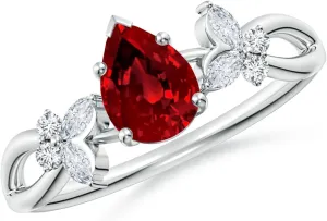 Angara Lab Grown Pear-Shaped Ruby Butterfly Engagement Ring in 14K Solid Gold/Platinum | July Birthstone, Birthday, Anniversary, Wedding Jewelry Gift for Women