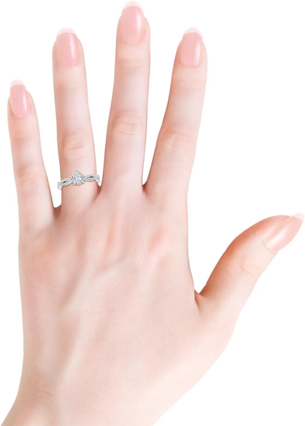 Angara Lab Grown Peg Head Pear Diamond Twist Shank Engagement Ring in Silver / 14K Solid Gold/Platinum | April Birthstone, Birthday, Anniversary, Wedding Jewelry Gift for Women