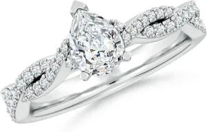 Angara Lab Grown Peg Head Pear Diamond Twist Shank Engagement Ring in Silver / 14K Solid Gold/Platinum | April Birthstone, Birthday, Anniversary, Wedding Jewelry Gift for Women