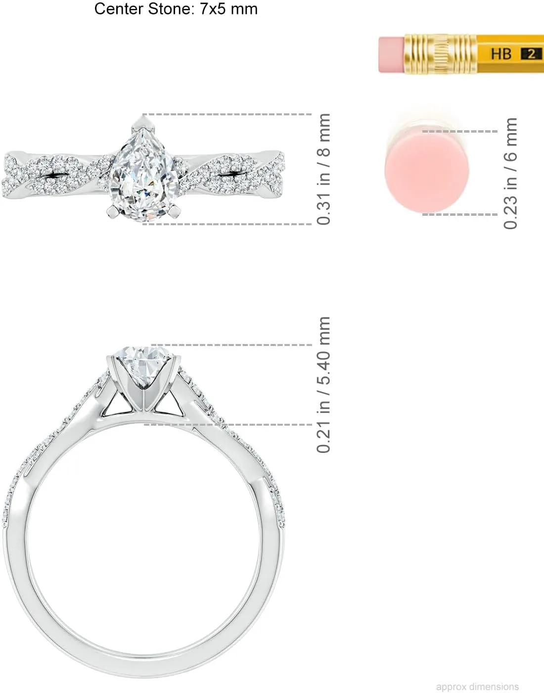 Angara Lab Grown Peg Head Pear Diamond Twist Shank Engagement Ring in Silver / 14K Solid Gold/Platinum | April Birthstone, Birthday, Anniversary, Wedding Jewelry Gift for Women