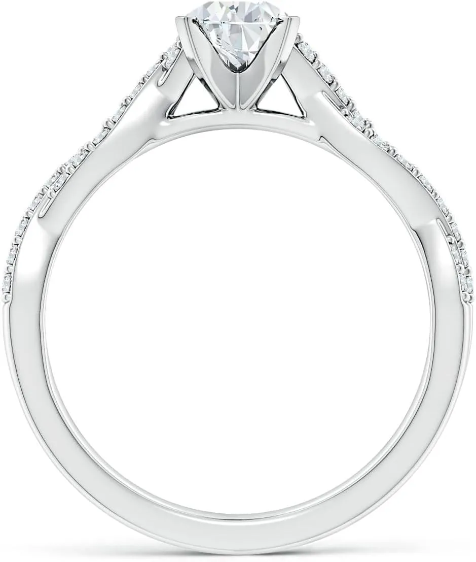 Angara Lab Grown Peg Head Pear Diamond Twist Shank Engagement Ring in Silver / 14K Solid Gold/Platinum | April Birthstone, Birthday, Anniversary, Wedding Jewelry Gift for Women