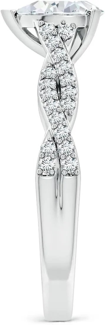 Angara Lab Grown Peg Head Pear Diamond Twist Shank Engagement Ring in Silver / 14K Solid Gold/Platinum | April Birthstone, Birthday, Anniversary, Wedding Jewelry Gift for Women