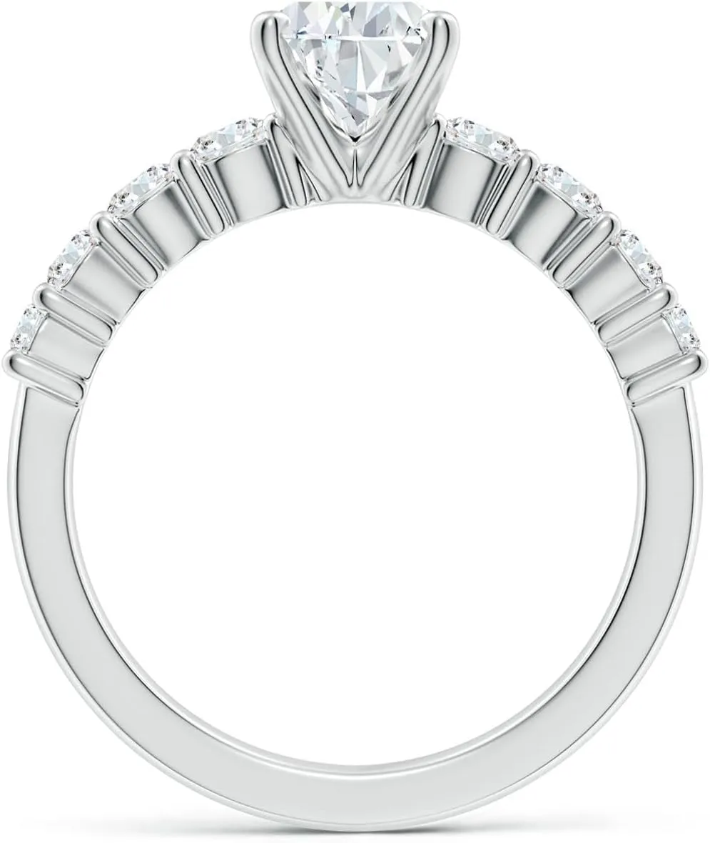 Angara Lab Grown Solitaire Pear Diamond Graduated Engagement Ring in Silver / 14K Solid Gold/Platinum | April Birthstone, Birthday, Anniversary, Wedding Jewelry Gift for Women