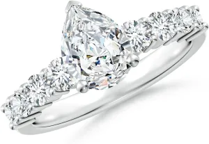 Angara Lab Grown Solitaire Pear Diamond Graduated Engagement Ring in Silver / 14K Solid Gold/Platinum | April Birthstone, Birthday, Anniversary, Wedding Jewelry Gift for Women