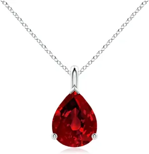 Angara Lab Grown Solitaire Pear Ruby Classic Pendant in 14K Solid Gold/Platinum | July Birthstone, Birthday, Engagement, Anniversary, Wedding Jewelry Gift for Women