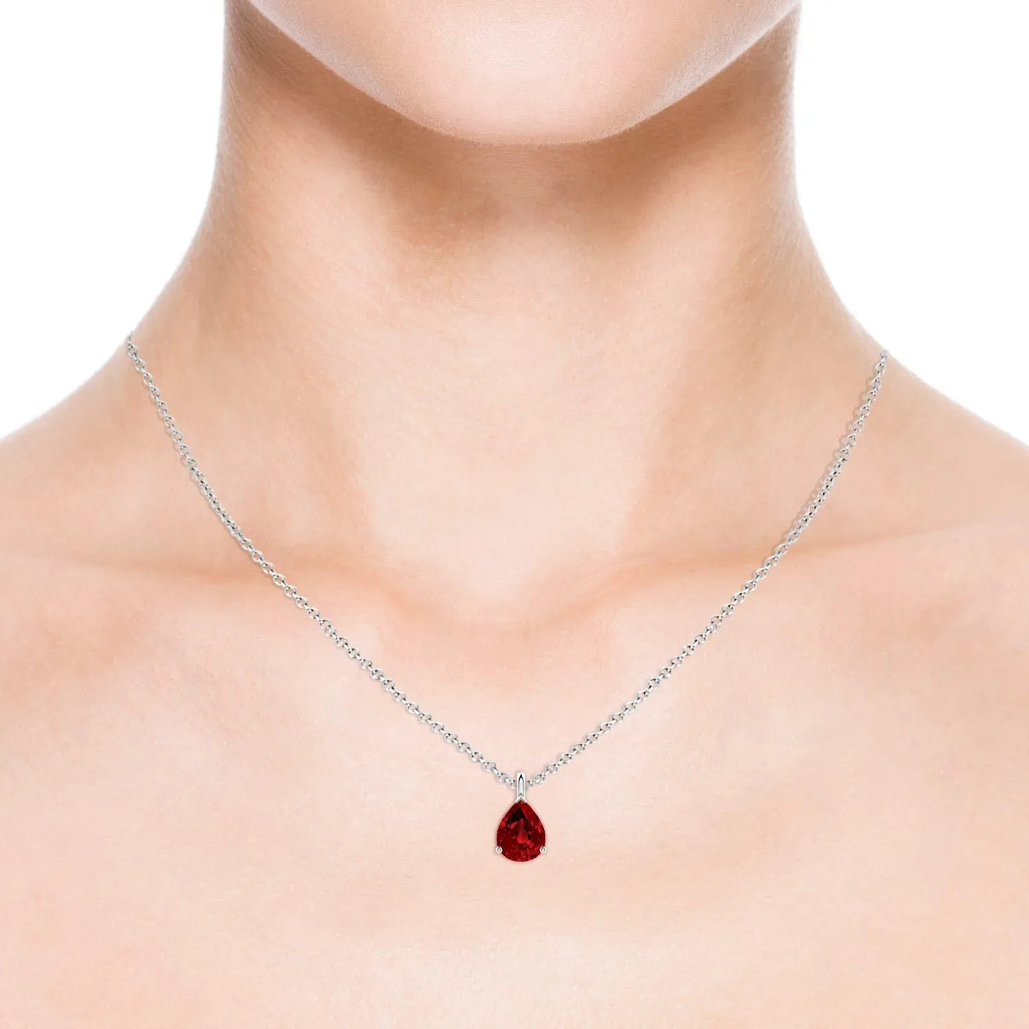 Angara Lab Grown Solitaire Pear Ruby Classic Pendant in 14K Solid Gold/Platinum | July Birthstone, Birthday, Engagement, Anniversary, Wedding Jewelry Gift for Women