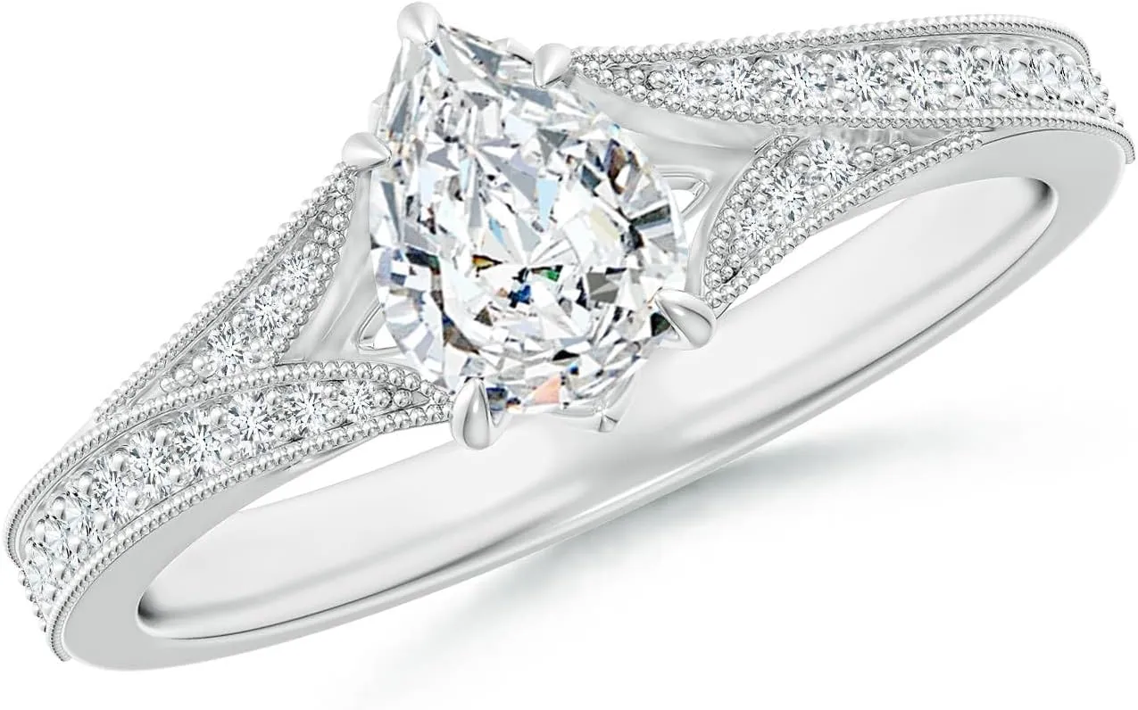 Angara Lab Grown Vintage Inspired Pear Diamond Split Shank Engagement Ring in 14K Solid Gold/Platinum | April Birthstone, Birthday, Anniversary, Wedding Jewelry Gift for Women
