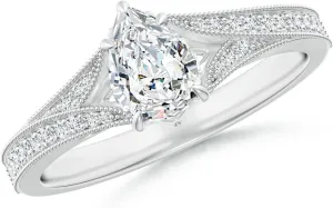 Angara Lab Grown Vintage Inspired Pear Diamond Split Shank Engagement Ring in 14K Solid Gold/Platinum | April Birthstone, Birthday, Anniversary, Wedding Jewelry Gift for Women