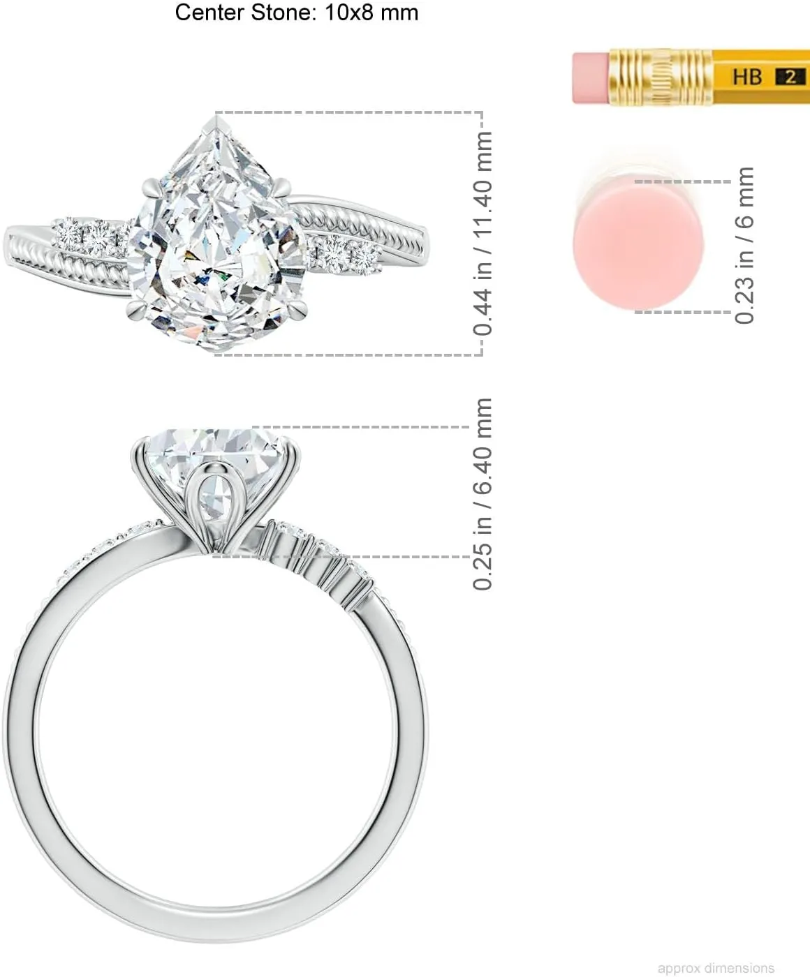 Angara Lab Grown Vintage Style Pear Diamond Bypass Shank Engagement Ring in 14K Solid Gold/Platinum | April Birthstone, Birthday, Anniversary, Wedding Jewelry Gift for Women