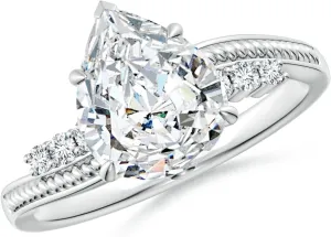 Angara Lab Grown Vintage Style Pear Diamond Bypass Shank Engagement Ring in 14K Solid Gold/Platinum | April Birthstone, Birthday, Anniversary, Wedding Jewelry Gift for Women