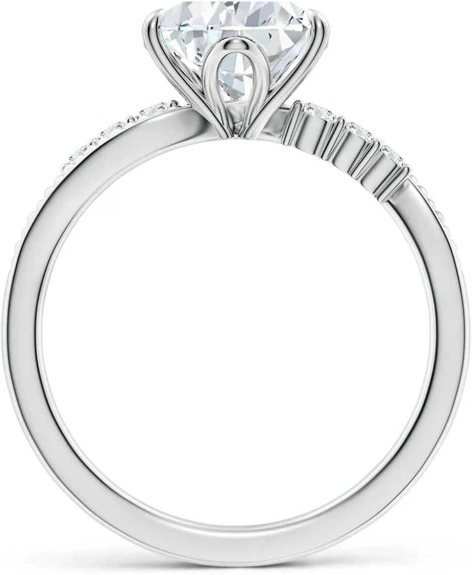 Angara Lab Grown Vintage Style Pear Diamond Bypass Shank Engagement Ring in 14K Solid Gold/Platinum | April Birthstone, Birthday, Anniversary, Wedding Jewelry Gift for Women