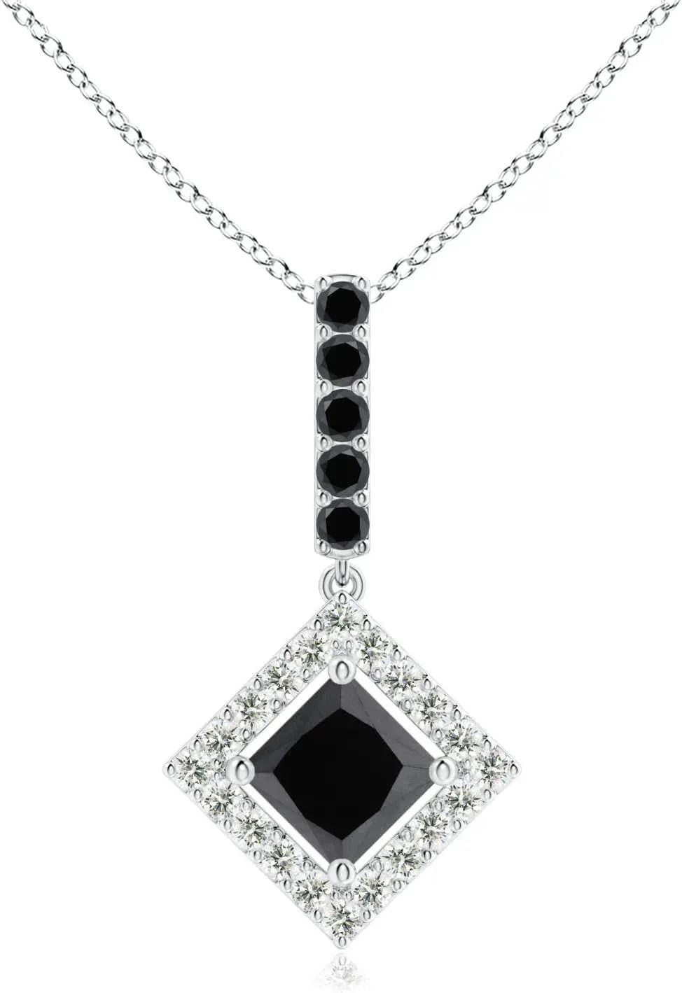 Angara Natural Black Diamond Halo Pendant Necklace for Women in 14K Solid Gold | Birthday, Engagement, Anniversary, Wedding Jewelry Gift for Women