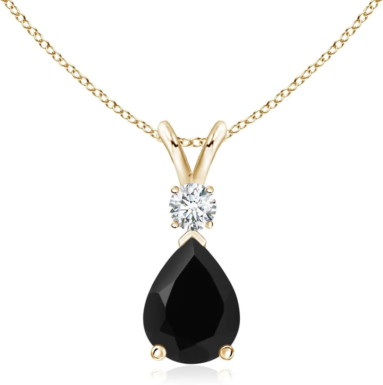 Angara Natural Black Onyx Teardrop Pendant Necklace for Women in Sterling Silver / 14K Solid Gold | Birthday, Engagement, Anniversary, Wedding Jewelry Gift for Women